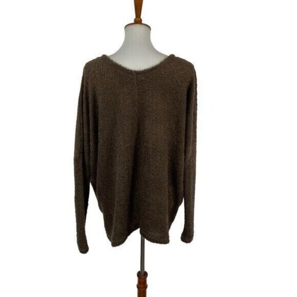 Altar’d State Cozy Boho Brown Fuzzy Knit Sweater Aztec Pockets V Neck Pullover S - Picture 4 of 6